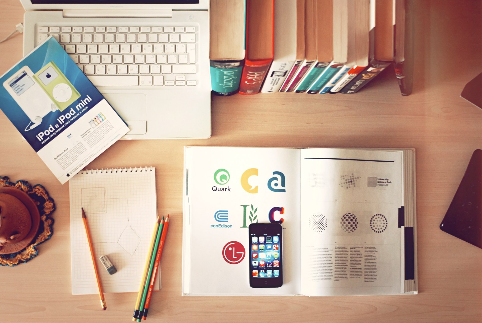 Books and journal on a desk